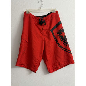 Famous Stars & Straps Board Shorts Red Black Graphic Size 30 Y2K